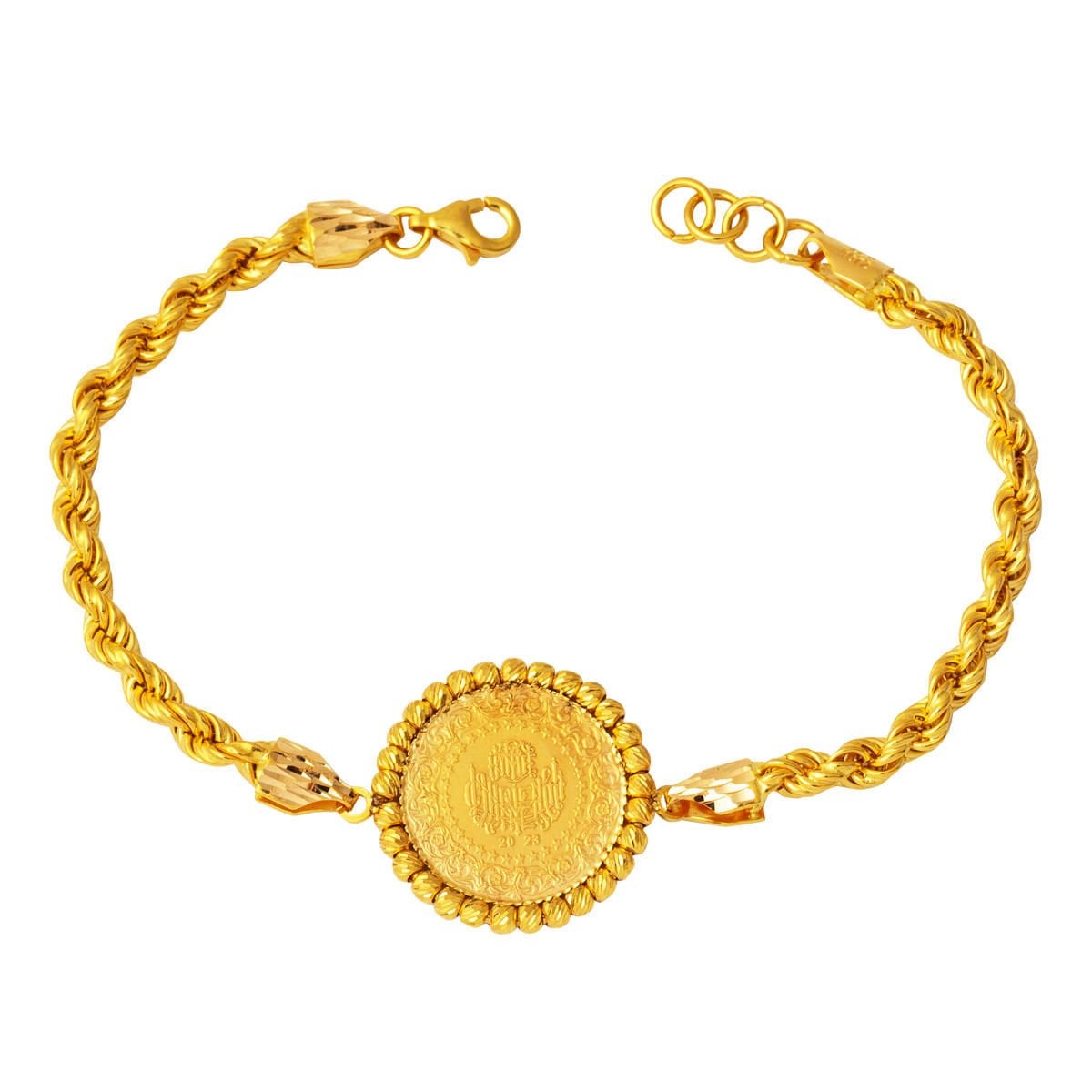 22K Yellow Gold Twisted Chain Quarter Coin Bracelet