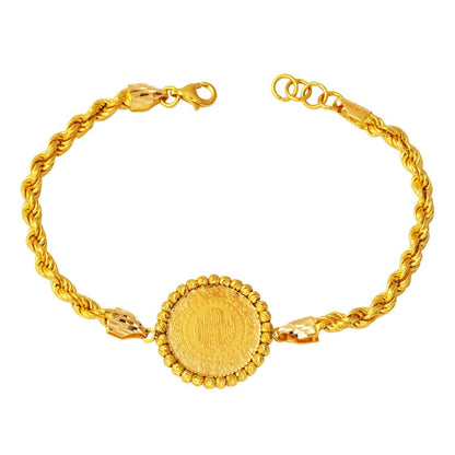 22K Yellow Gold Twisted Chain Quarter Coin Bracelet