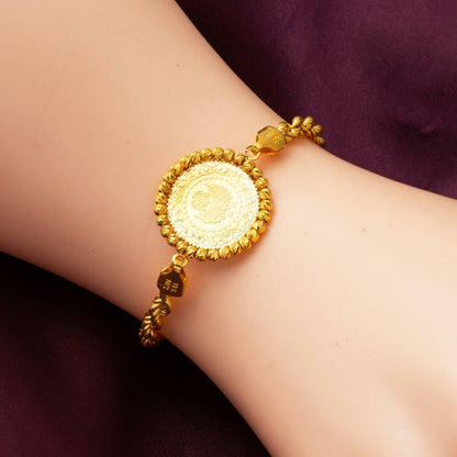 22K Yellow Gold Twisted Chain Quarter Coin Bracelet