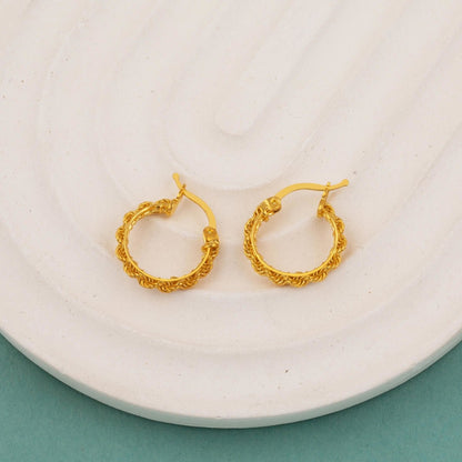 14K Yellow Gold Twisted Chain Hoop Earrings