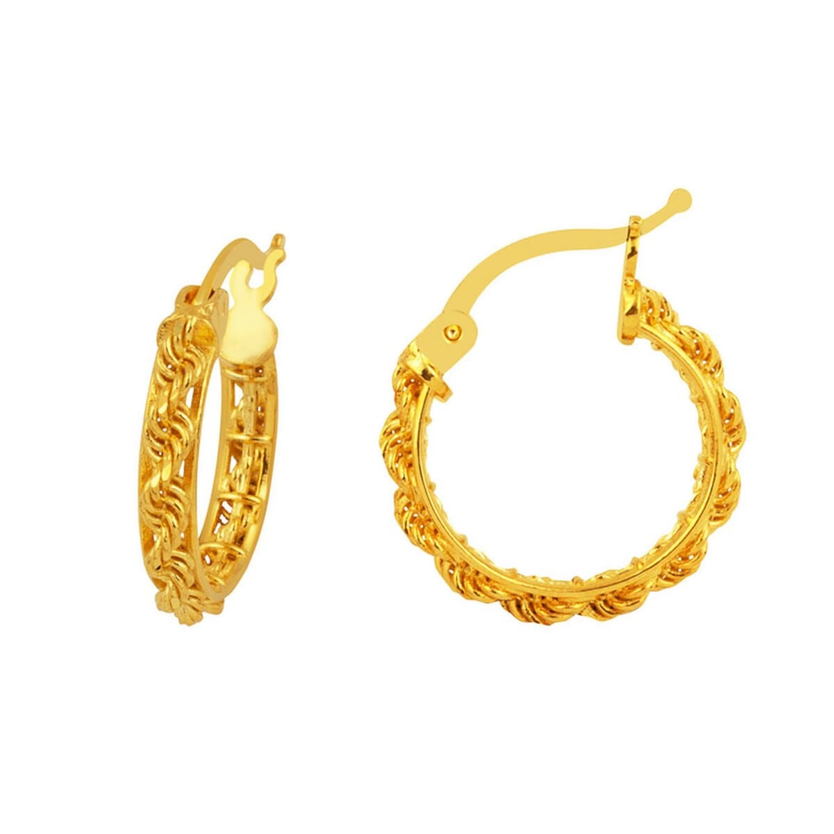 14K Yellow Gold Twisted Chain Hoop Earrings