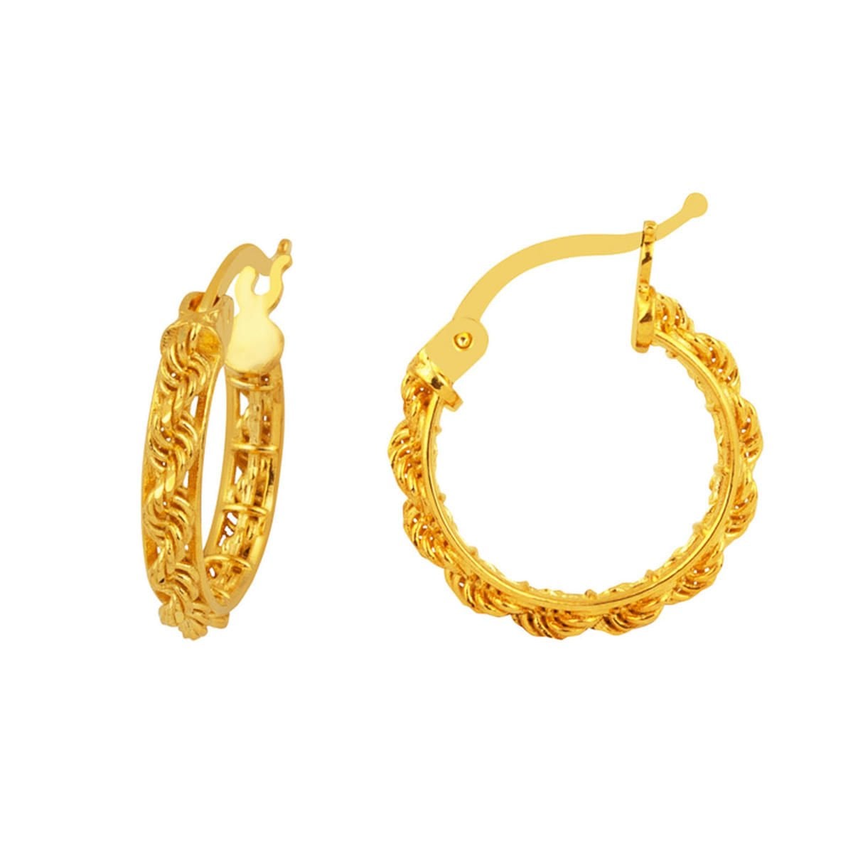 22K Yellow Gold Twisted Chain Hoop Earrings