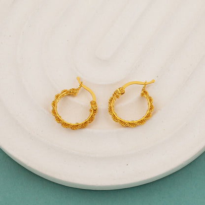 22K Yellow Gold Twisted Chain Hoop Earrings