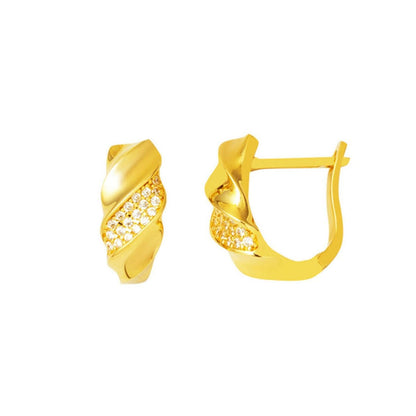 14K Yellow Gold Twisted Cubic Zirconia Women's Earrings