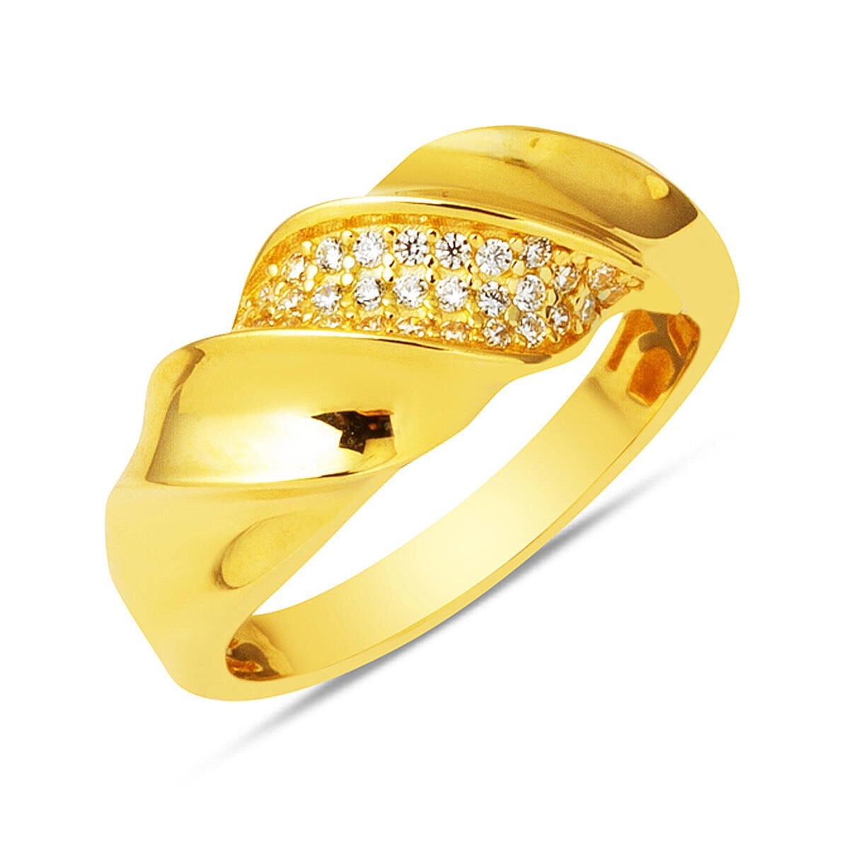14K Yellow Gold Twisted Minimalist Cubic Zirconia Ring