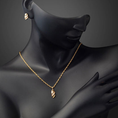 14K Yellow Gold Twisted Cubic Zirconia Necklace and Earrings Jewelry Set