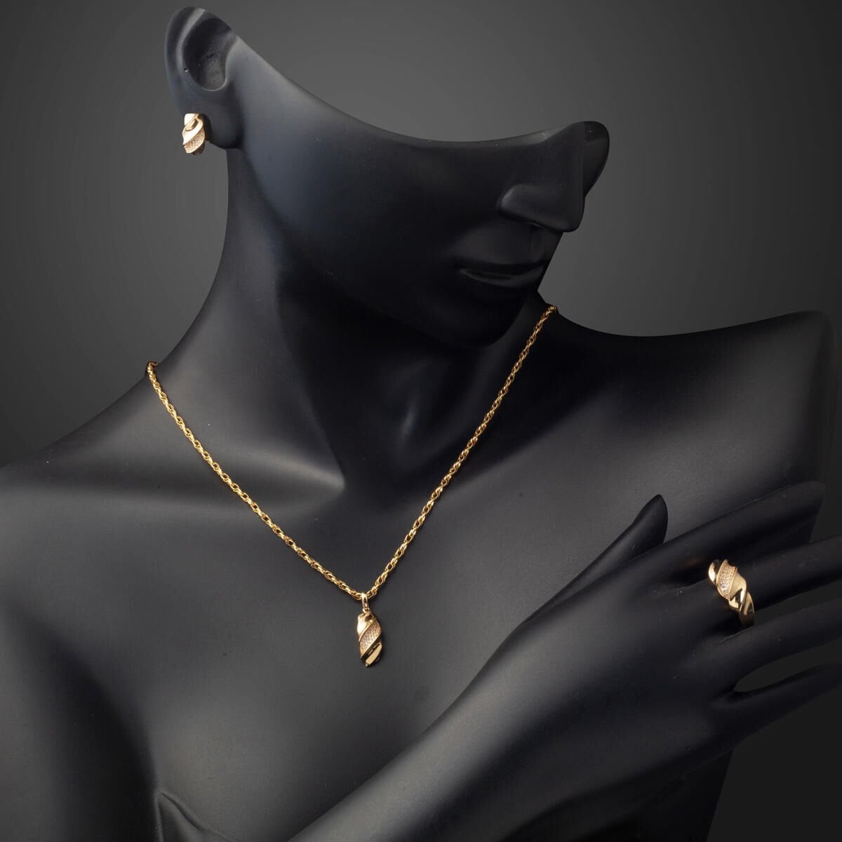14K Yellow Gold Twisted Mini Cubic Zirconia Jewelry Set