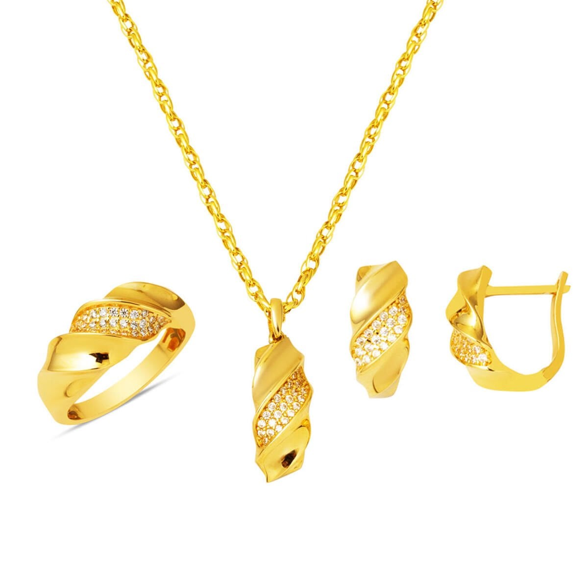 14K Yellow Gold Twisted Mini Cubic Zirconia Jewelry Set