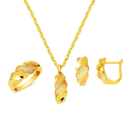 14K Yellow Gold Twisted Mini Cubic Zirconia Jewelry Set