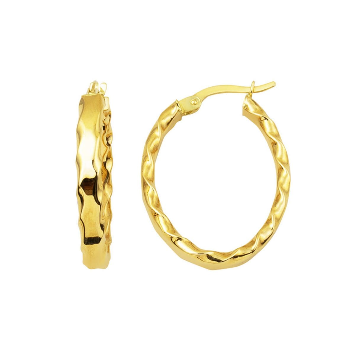 14K Yellow Gold Twisted Oval Hoop Earrings 3cm