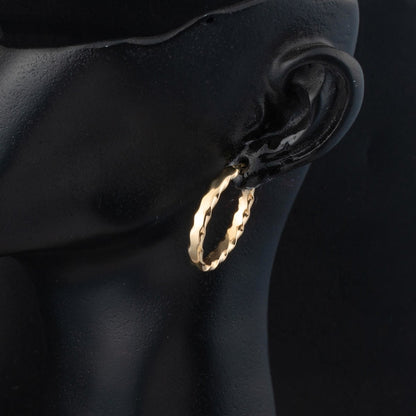 14K Yellow Gold Twisted Oval Hoop Earrings 3cm