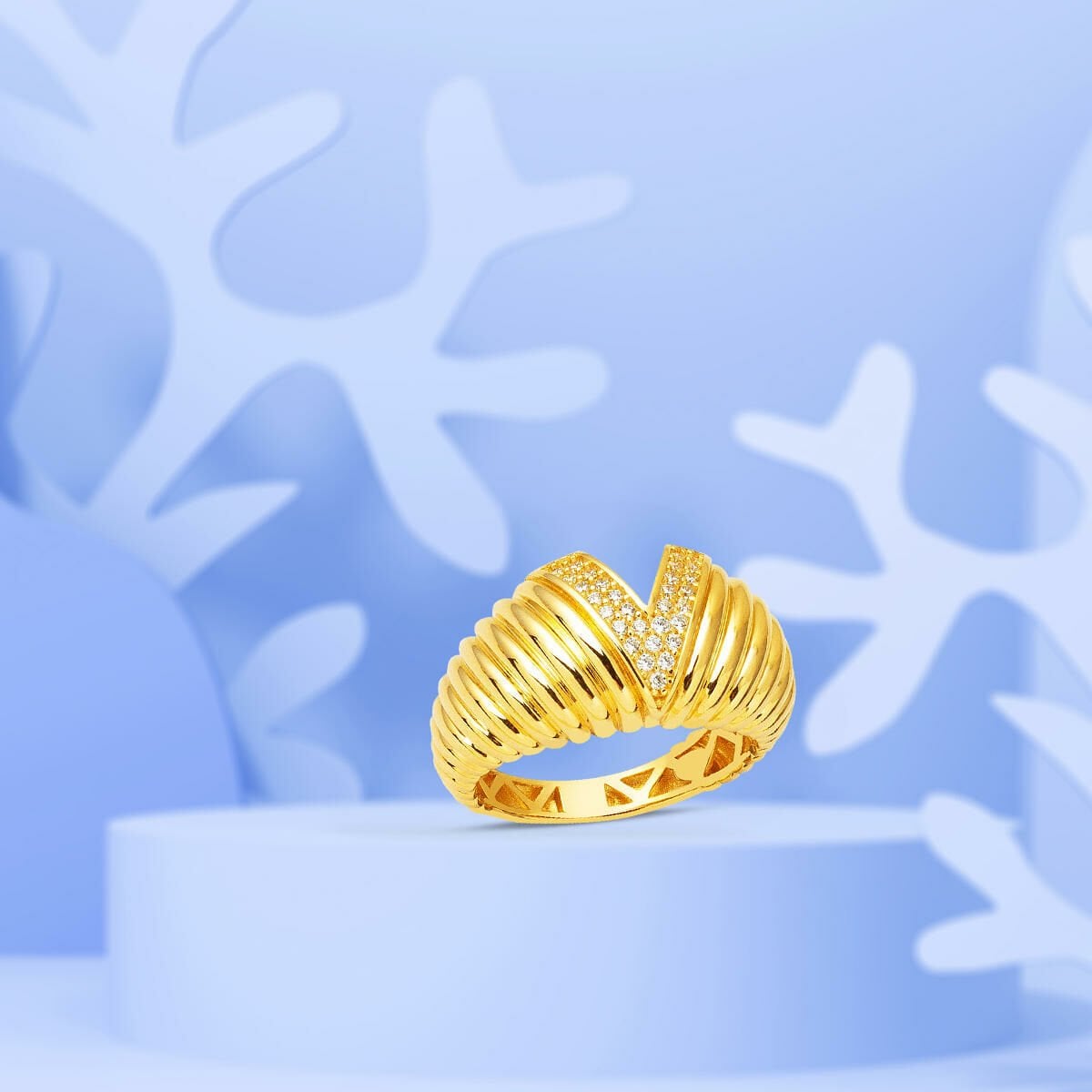 14K Yellow Gold Twisted Minimalist Cubic Zirconia Women's Ring