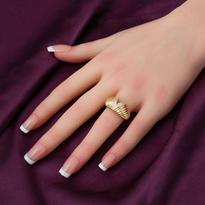 14K Yellow Gold Twisted Minimalist Cubic Zirconia Women's Ring