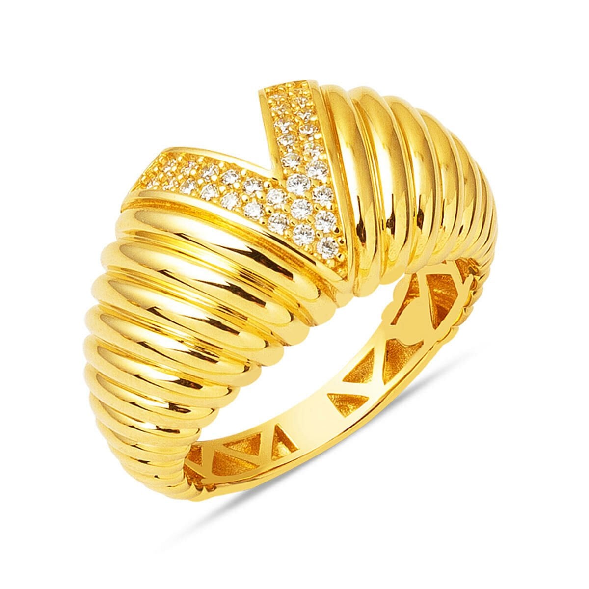 14K Yellow Gold Twisted Minimalist Cubic Zirconia Women's Ring