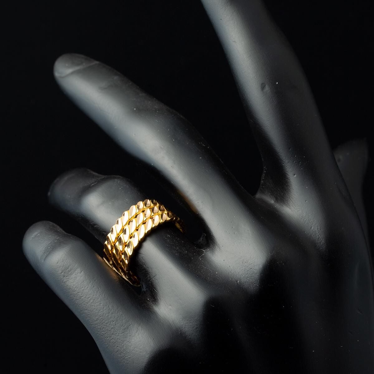 22K Yellow Gold Twisted 3 Row Ring