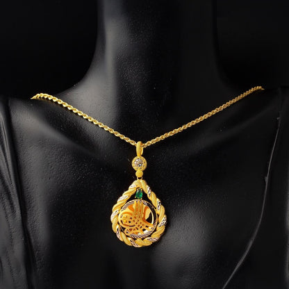 14K Yellow Gold Twisted Bezel Ottoman Tughra Cubic Zirconia Necklace
