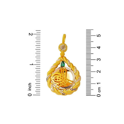 14K Yellow Gold Twisted Bezel Ottoman Tughra Cubic Zirconia Necklace