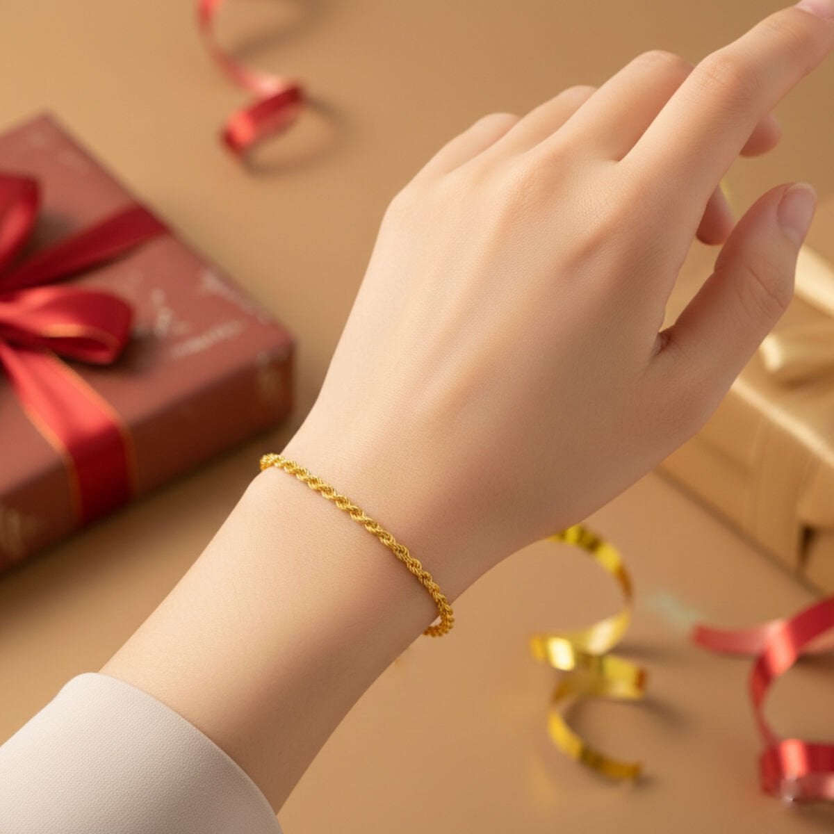 22K Yellow Gold Twisted Minimalist Bracelet