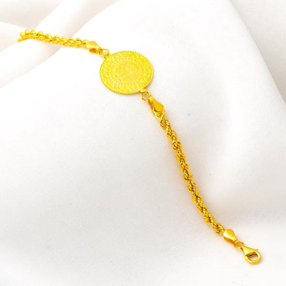 14K Yellow Gold Twisted Chain Quarter Coin Bracelet