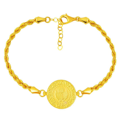 14K Yellow Gold Twisted Chain Quarter Coin Bracelet