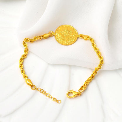 14K Yellow Gold Twisted Chain Half Ottoman Resat Coin Bracelet