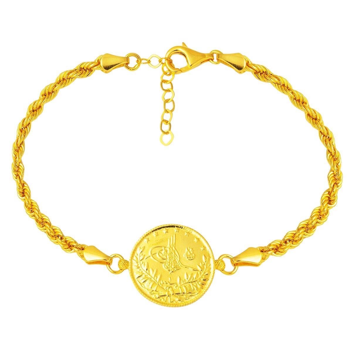 14K Yellow Gold Twisted Chain Half Ottoman Resat Coin Bracelet