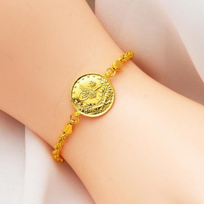 14K Yellow Gold Twisted Chain Half Ottoman Resat Coin Bracelet