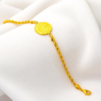 14K Yellow Gold Twisted Chain Half Ottoman Resat Coin Bracelet