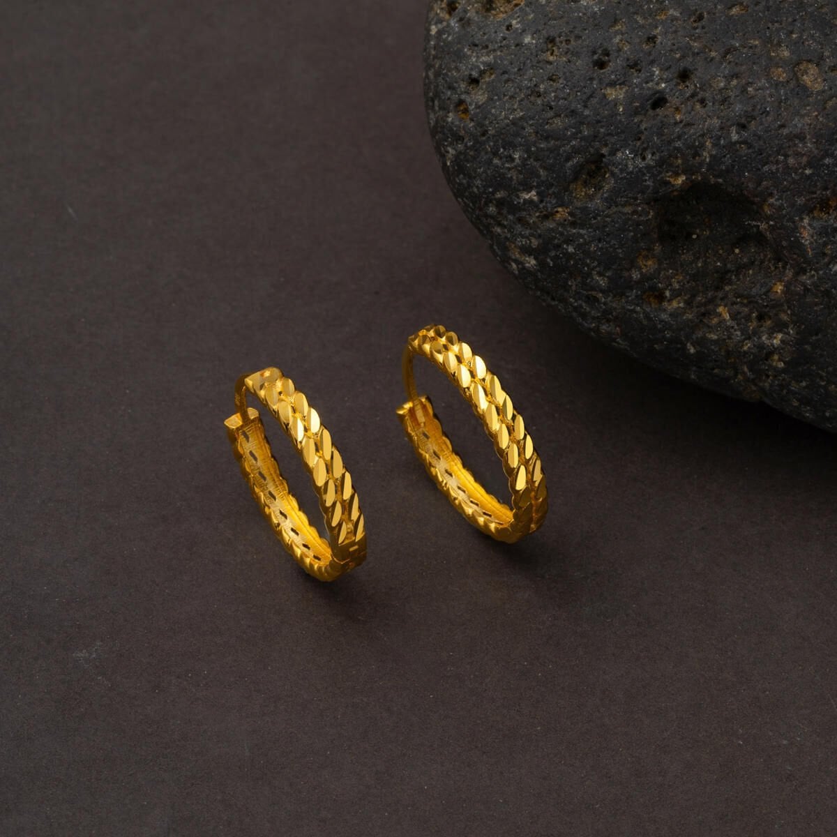 22K Yellow Gold Twisted Large Hoop Earrings