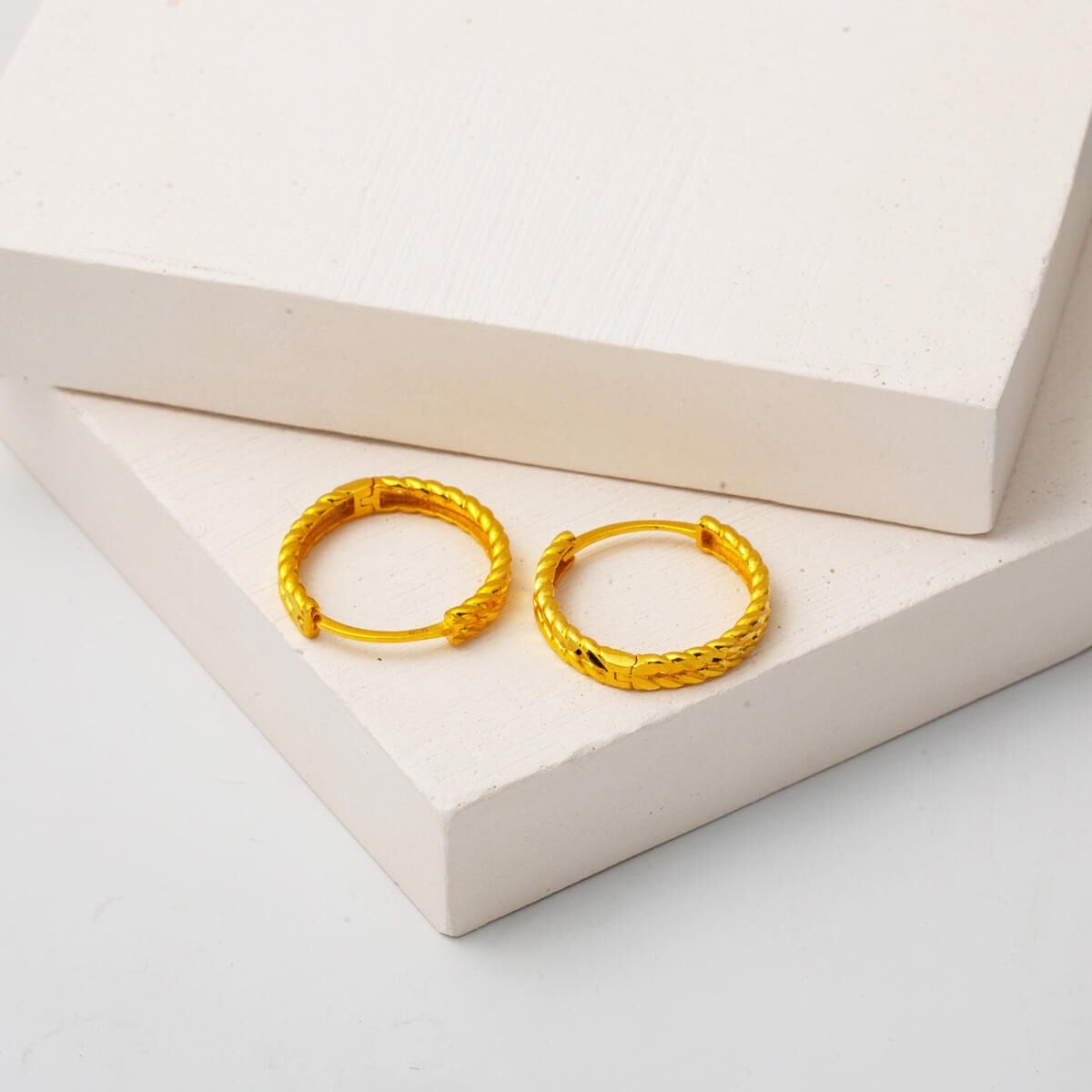 22K Yellow Gold Twisted Large Hoop Earrings
