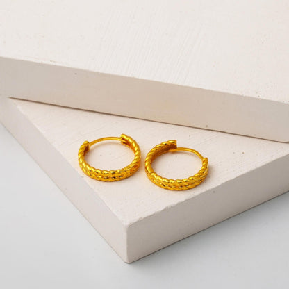 22K Yellow Gold Twisted Hoop Earrings 2 cm Diameter