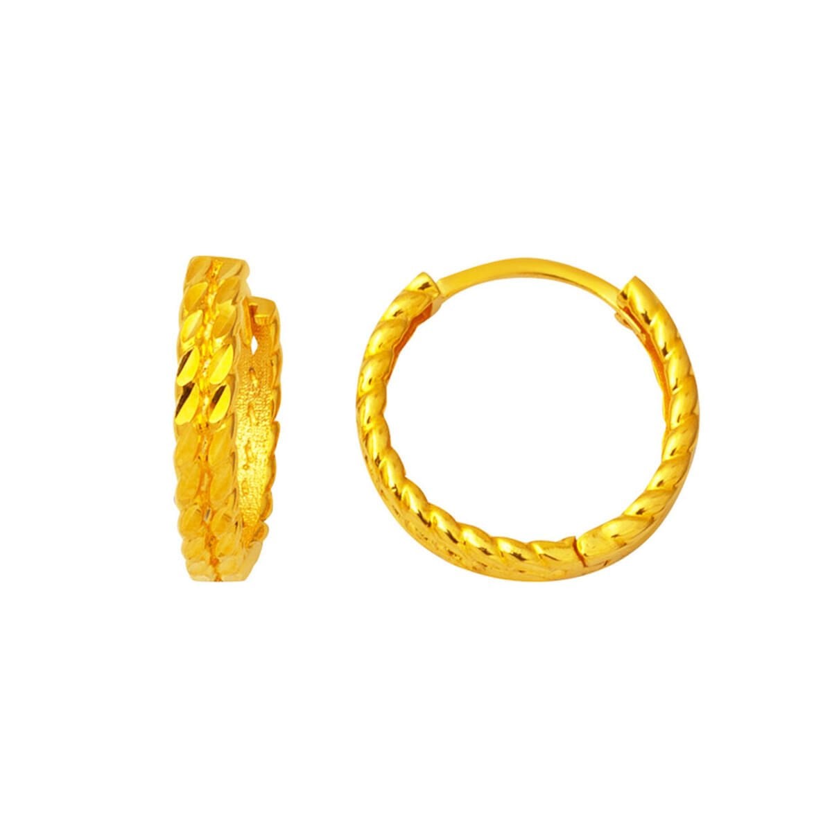 22K Yellow Gold Twisted Hoop Earrings 2 cm Diameter