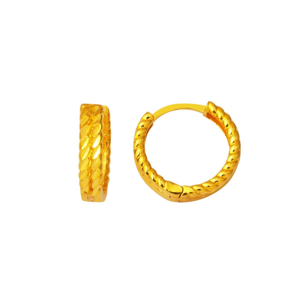 22K Yellow Gold Twisted Minimalist Medium Hoop Earrings