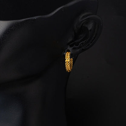 22K Yellow Gold Twisted Minimalist Medium Hoop Earrings