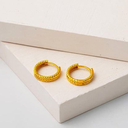 22K Yellow Gold Twisted Minimalist Medium Hoop Earrings