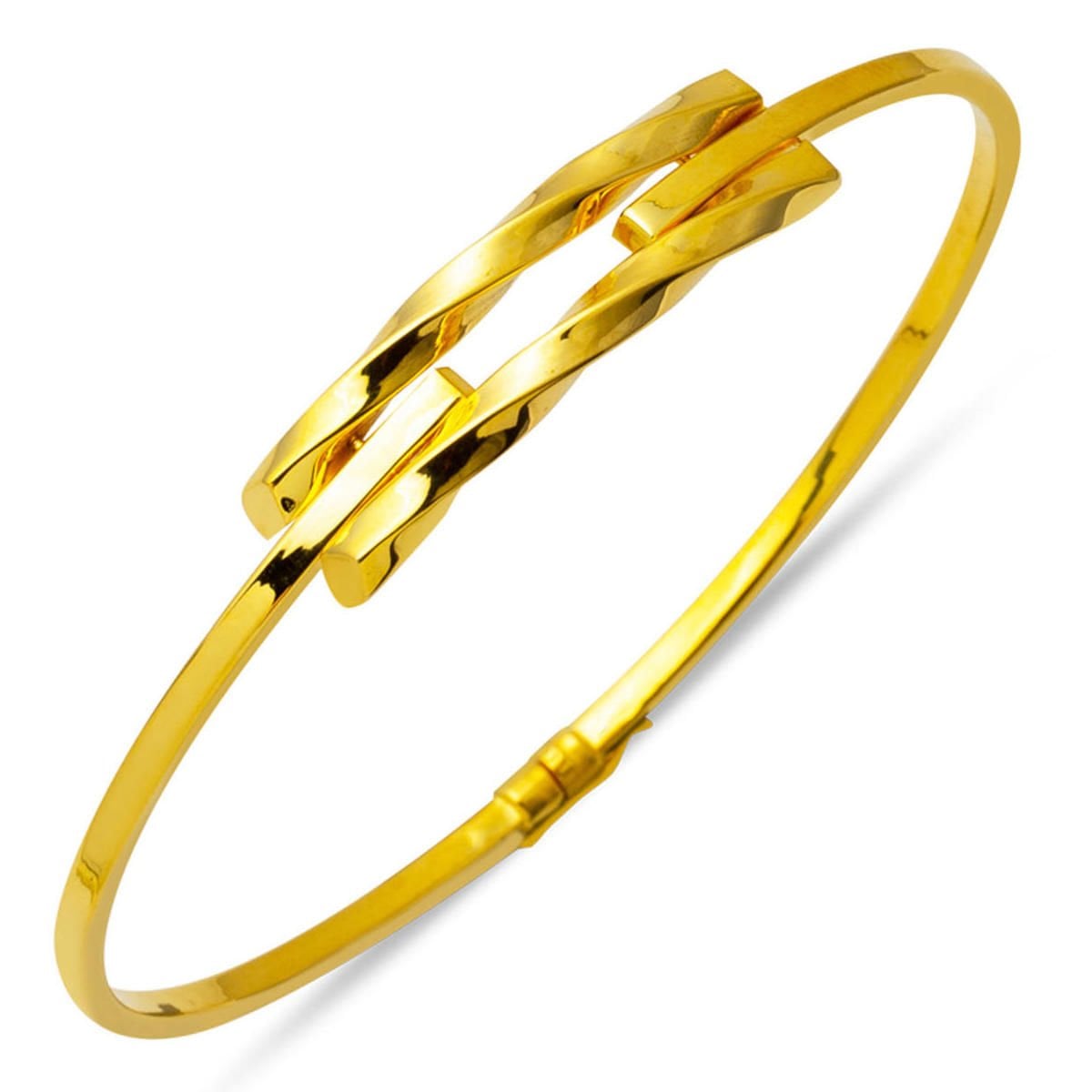 14K Yellow Gold Twisted Minimalist Ribbed Bangle