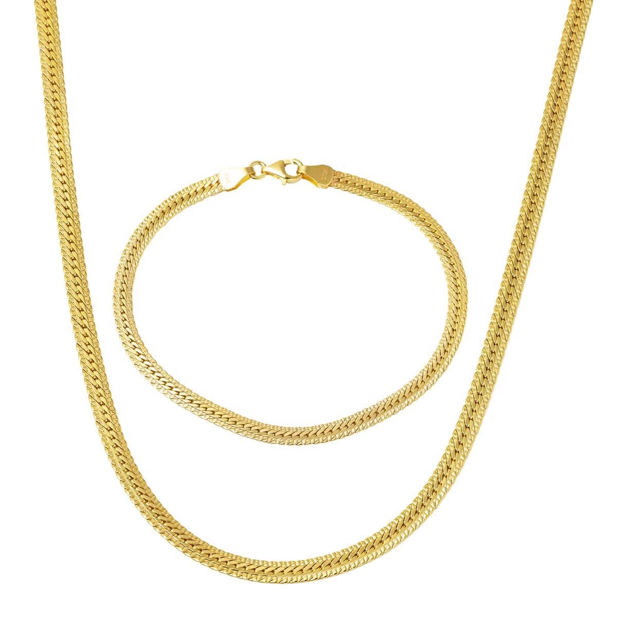 14K Yellow Gold Buse Collar Necklace & Bracelet Chain Set