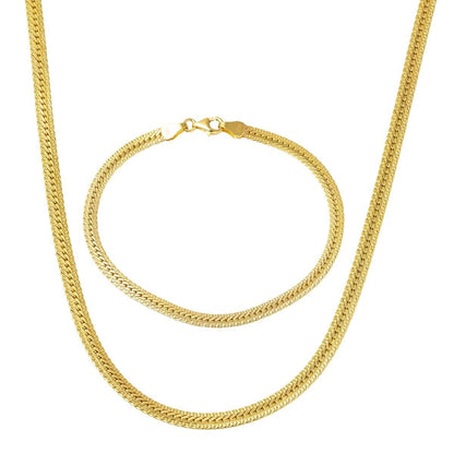14K Yellow Gold Buse Collar Necklace & Bracelet Chain Set