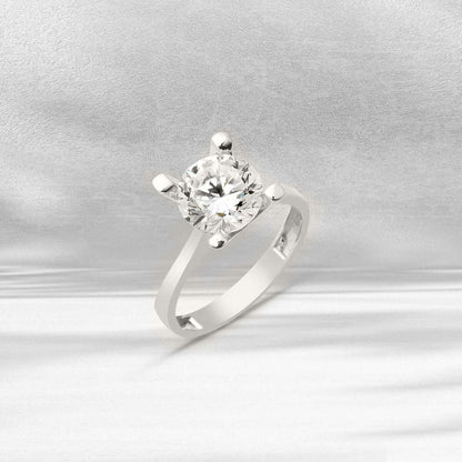 14K White Gold Large Solitaire Cubic Zirconia Ring