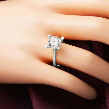 14K White Gold Large Solitaire Cubic Zirconia Ring