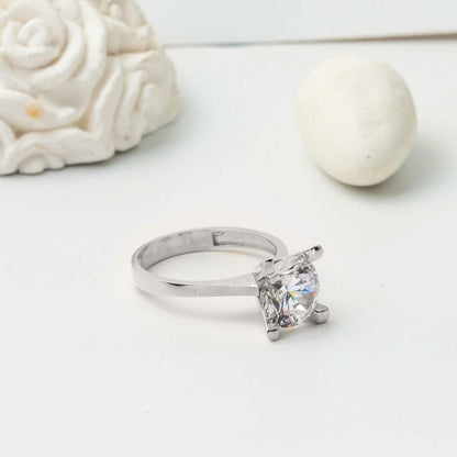 14K White Gold Large Solitaire Cubic Zirconia Ring