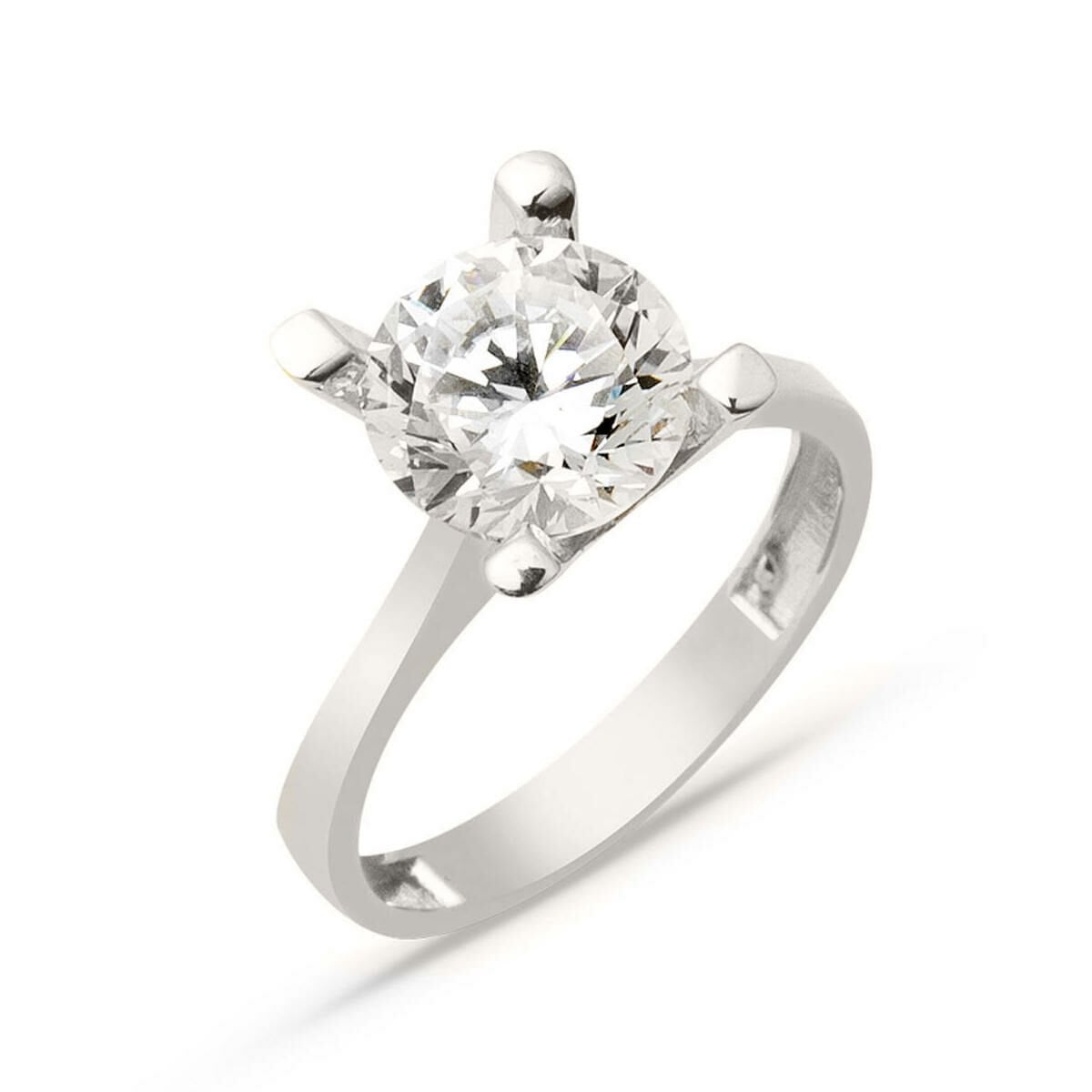 14K White Gold Large Solitaire Cubic Zirconia Ring