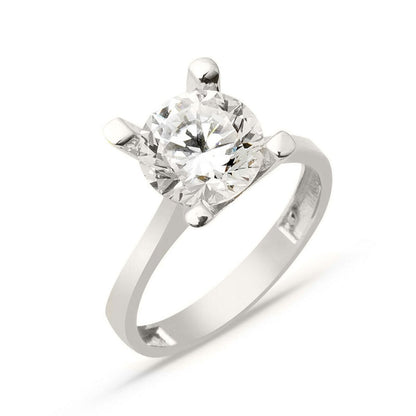 14K White Gold Large Solitaire Cubic Zirconia Ring