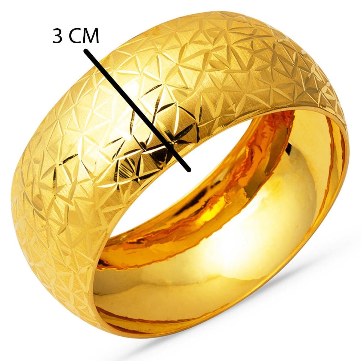 14K Yellow Gold Ice Crushed Wide Bangle