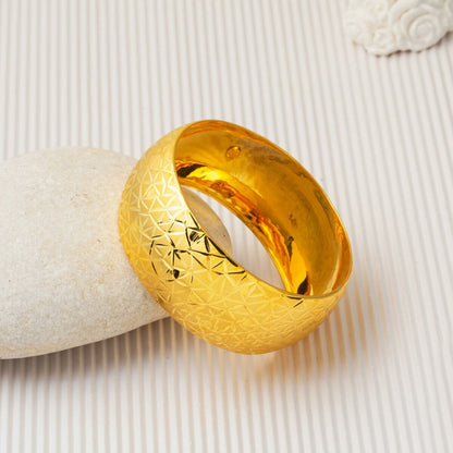 14K Yellow Gold Ice Crushed Wide Bangle
