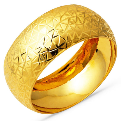 14K Yellow Gold Ice Crushed Wide Bangle