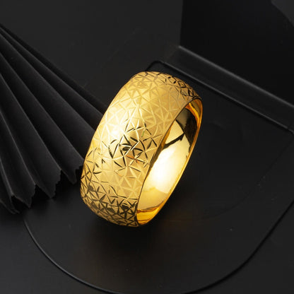 14K Yellow Gold Ice Crushed Wide Bangle