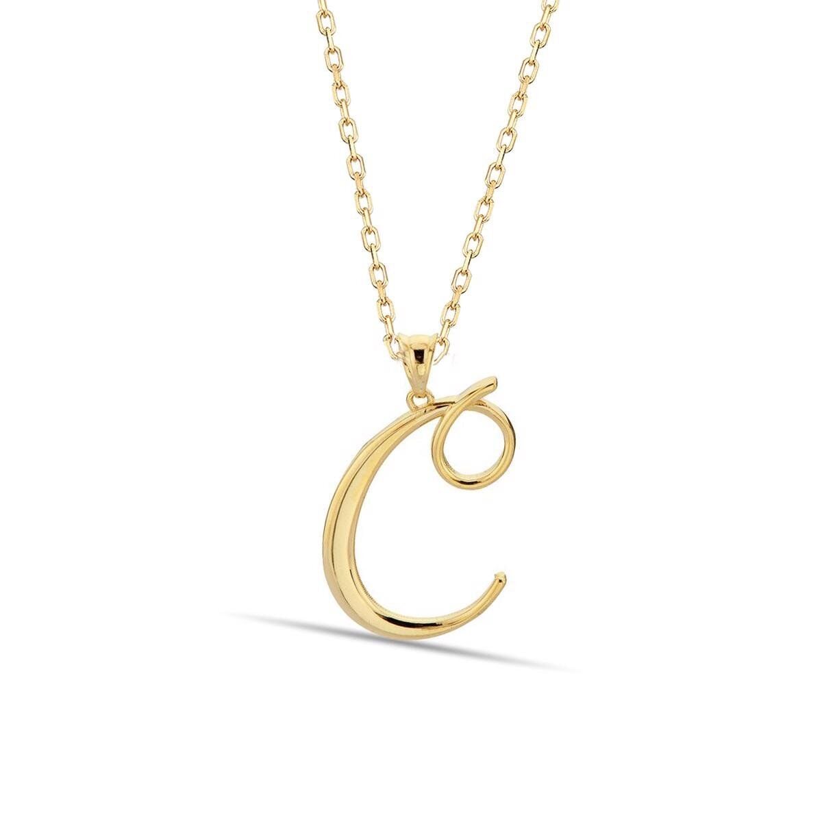 14K Yellow Gold Initial C Necklace
