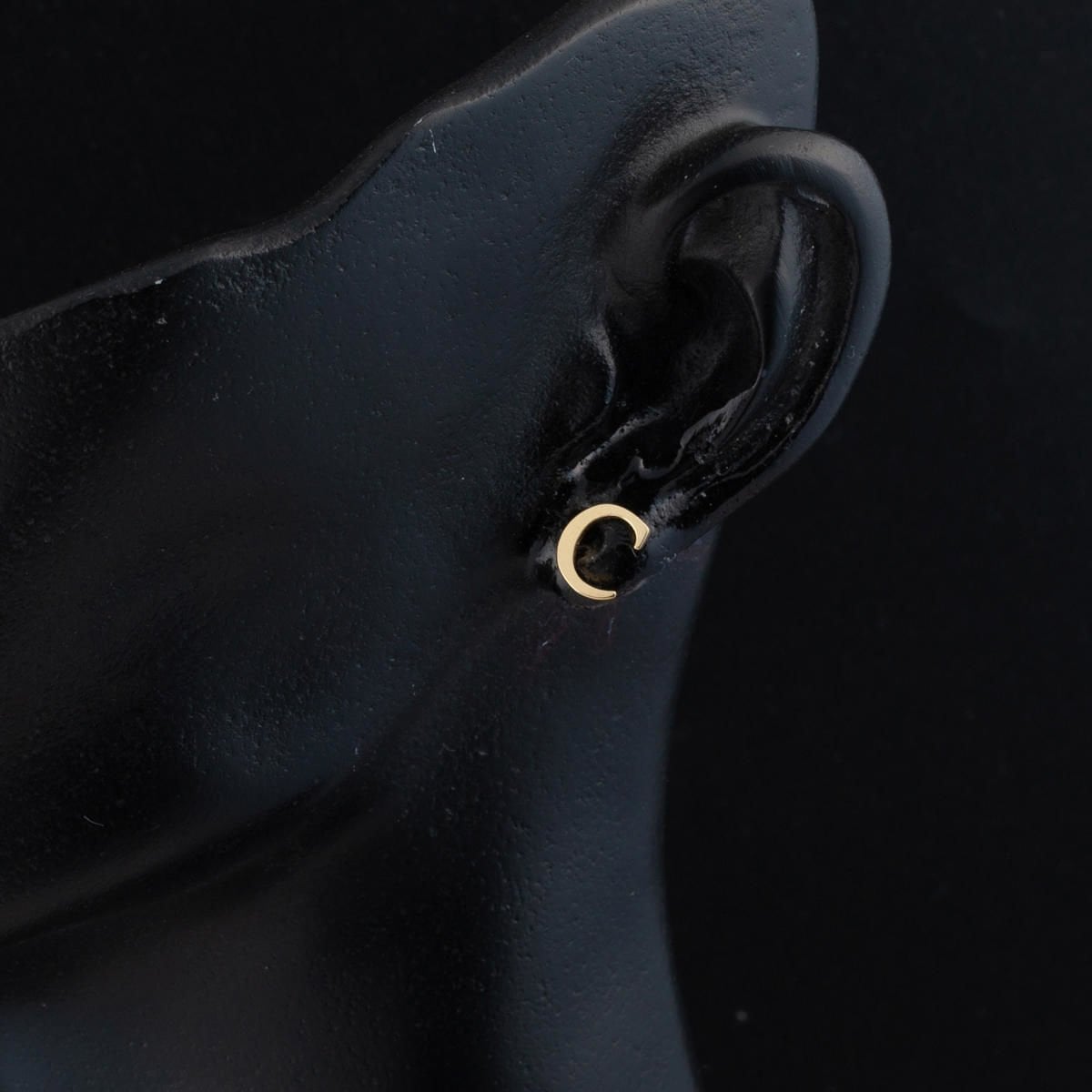 14K Yellow Gold Initial C Minimalist Earrings