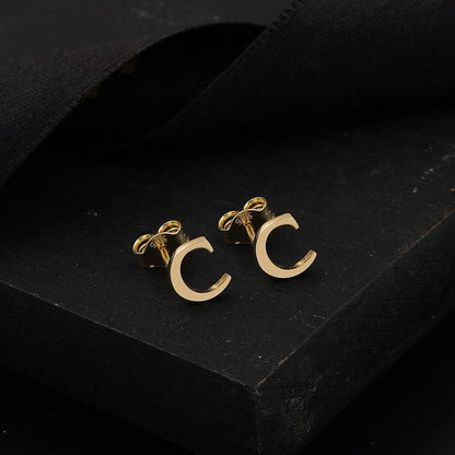 14K Yellow Gold Initial C Minimalist Earrings